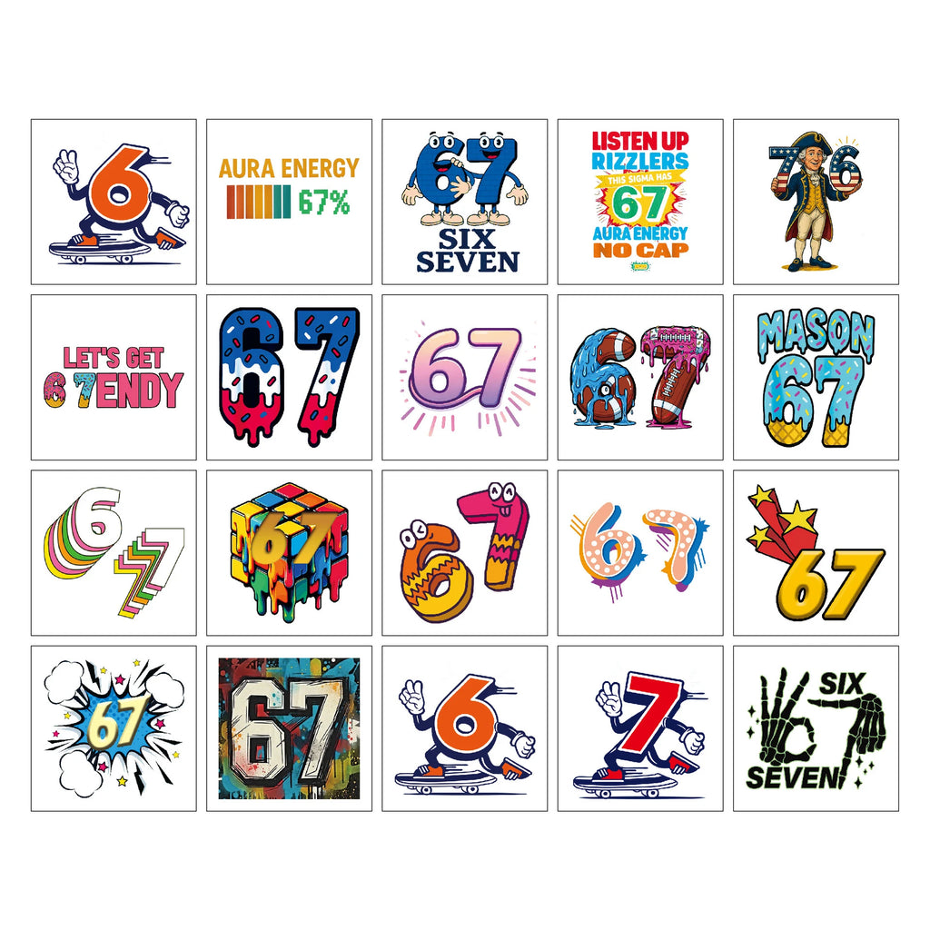 20pcs/set Funny Color 67 Six Seven Temporary Tattoo Stickers For Body Art Tattoo Party Gifts Stickers