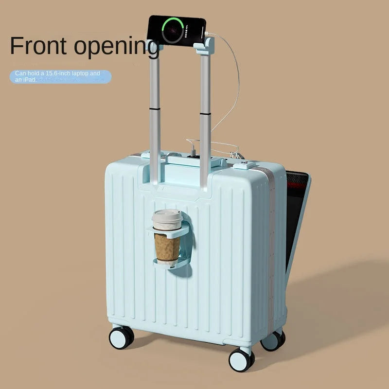 Small Suitcase 2026 Aluminium Frame Front Opening 16–20 inch Cabin Luggage Business Travel Trolley Suitcase for Men and Women