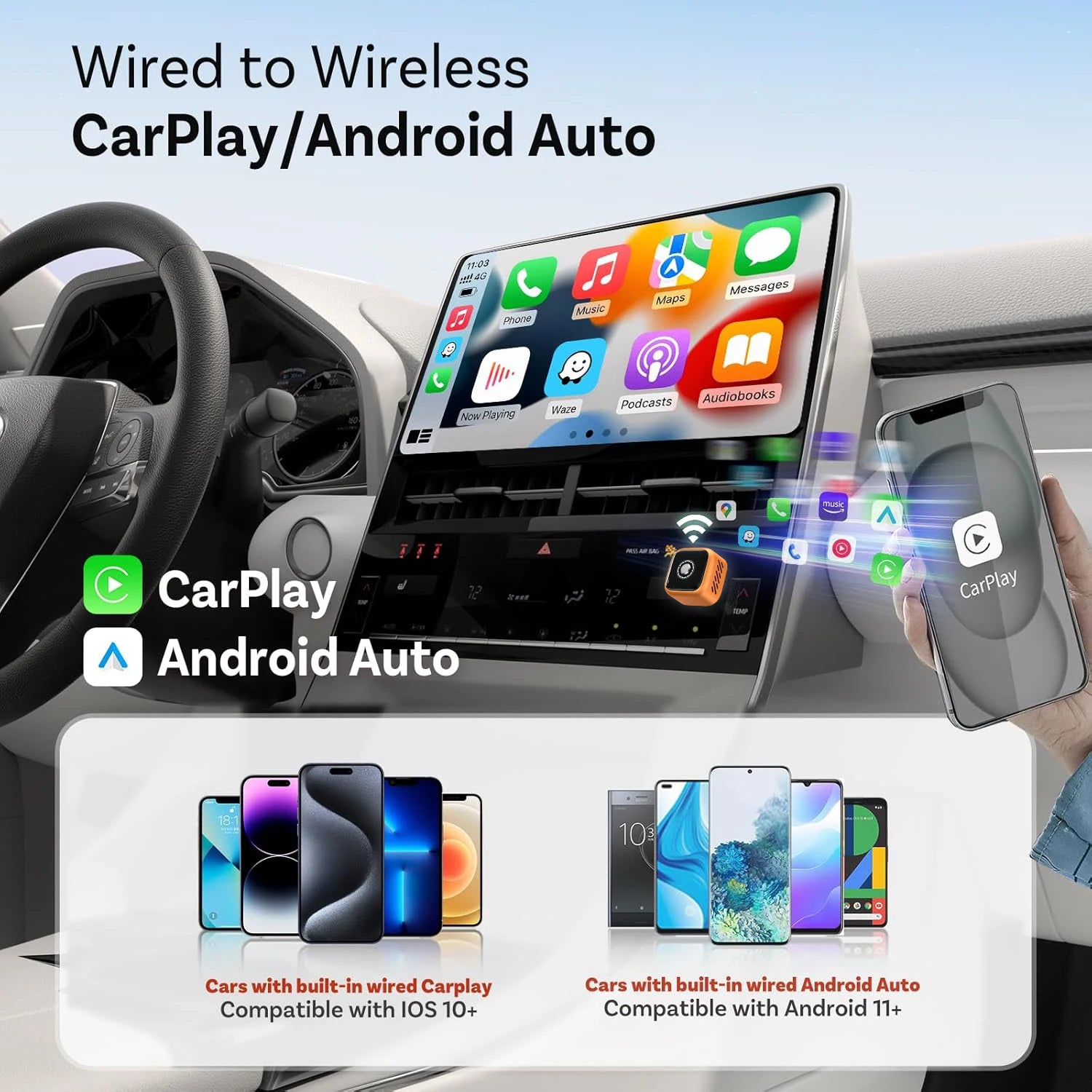 Wooboobox Wireless CarPlay Dongle, Support 2 Phones Memory & One-Tap Switch, Low Latency USB Adapter for OEM Cars