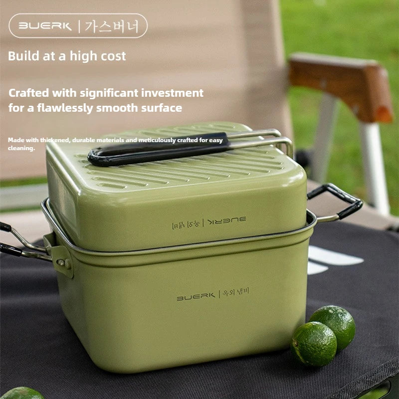 Outdoor Camping Square Pot Folding Portable Stainless Steel Lunch Box Frying Plate Cooking Pot Tableware Set Pot