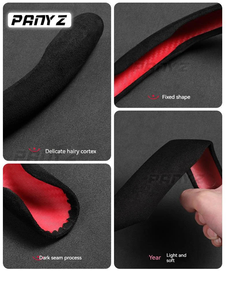 Car steering wheel sleeve, half wrapped carbon fiber pattern, all-season universal card type anti slip mesh, red D-shaped handle