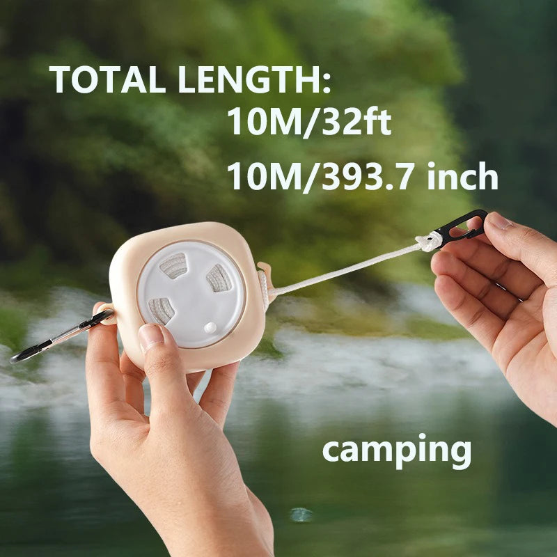 32ft Retractable Portable Clothesline with 10 Buckles, Multifunctional Clothes Line for Travel Camping Outdoor Use