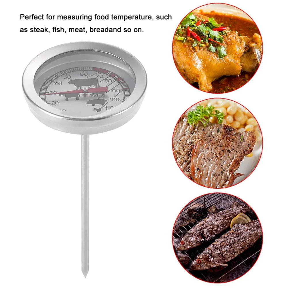 Stainless Steel Meat Thermometer Instant Read 0~120℃ Probe Thermometer Large Dial Plate Easy To Use BBQ Temperature Probe