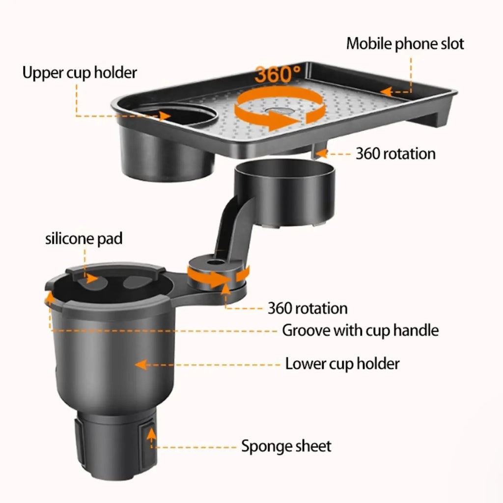 Universal Car Cup Holder Tray Adjustable Dual Cup Holder Auto Dining Plate Expandable Bracket 360 Rotating