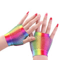 1Pair Rainbow Color Ladies Sexy Mesh Net Fishnet Gloves Women Hollow Out Holes Fingerless Gloves Mountaineering Gloves