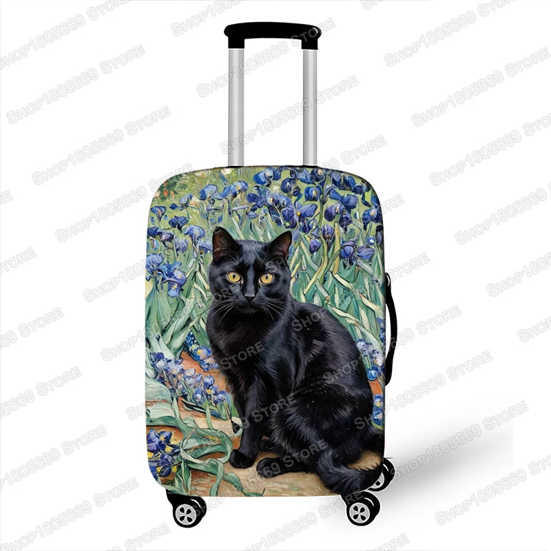 Oil Painting Van Gogh Black Cat Luggage Covers for Travel The Starry Night Suitcase Covers Trolley Case Protective Cover Gift