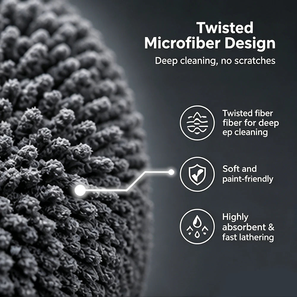 AUTOBRIGHT 8 shaped Car Wash Sponge Double Sided Chenille Microfiber Mesh Scratch-Free for Auto Car Detailing Cleaning tool Grey