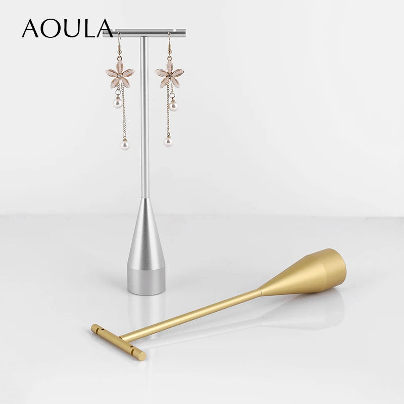 Luxury Dangle Earrings Display Metal Rack T Bar Stand Ring Jewelry Hanger Organizer Ear Studs Storage Holder Shelf Store Selling