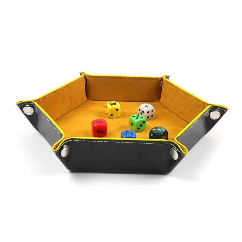 18Colors Foldable Dice Tray PU Leather Flannel Hexagonal Dice Rolling Plate Table Game Office Sundries Key Portable Storage Box
