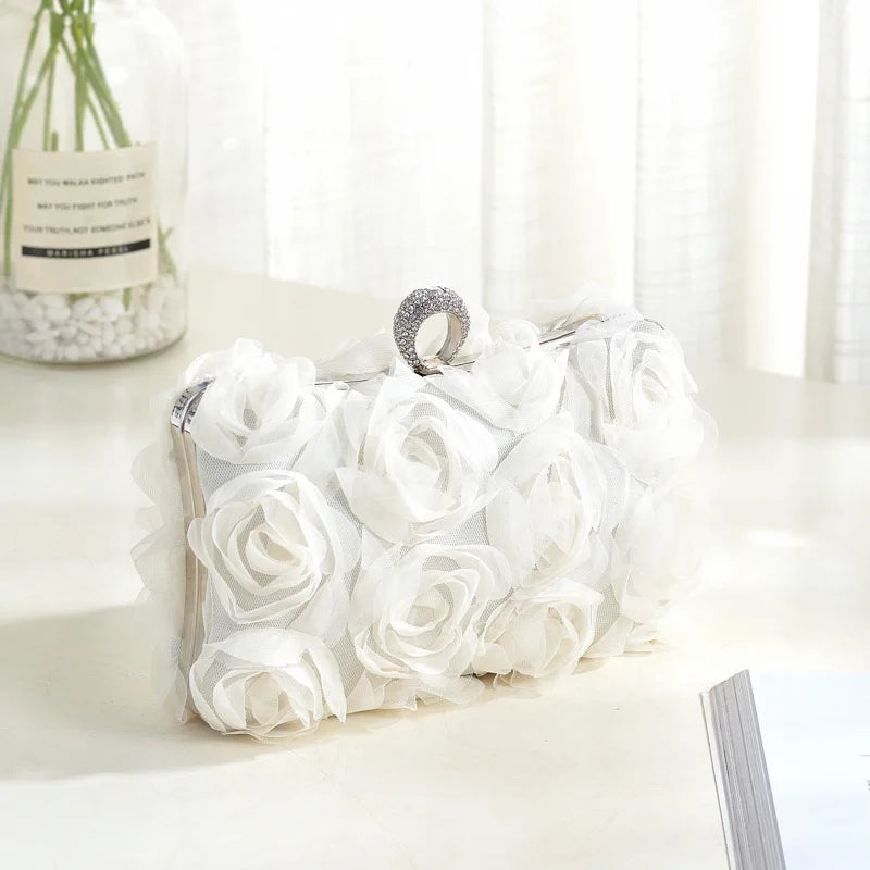 Wedding Dress Bag White Bride Clutches Ladies Party Handbag Purse Woman Evening Flower Bags Floral Wedding Shoulder Bags