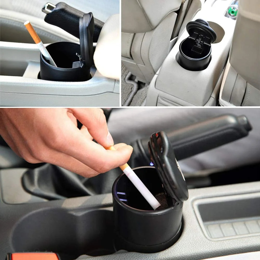 Car Ashtray LED Alloy Ash Tray Plastic Cup Portable Smokeless Auto Ashtray Flame Retardant Cigarette Holder Box Accessories