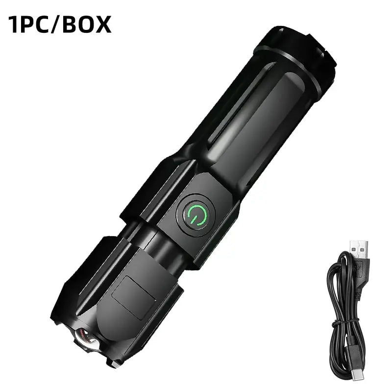 Multi Functional LED Flashlight USB Rechargeable Torch Portable Zoomable Camping Light 3 Lighting Modes Outdoor Light Flashlight
