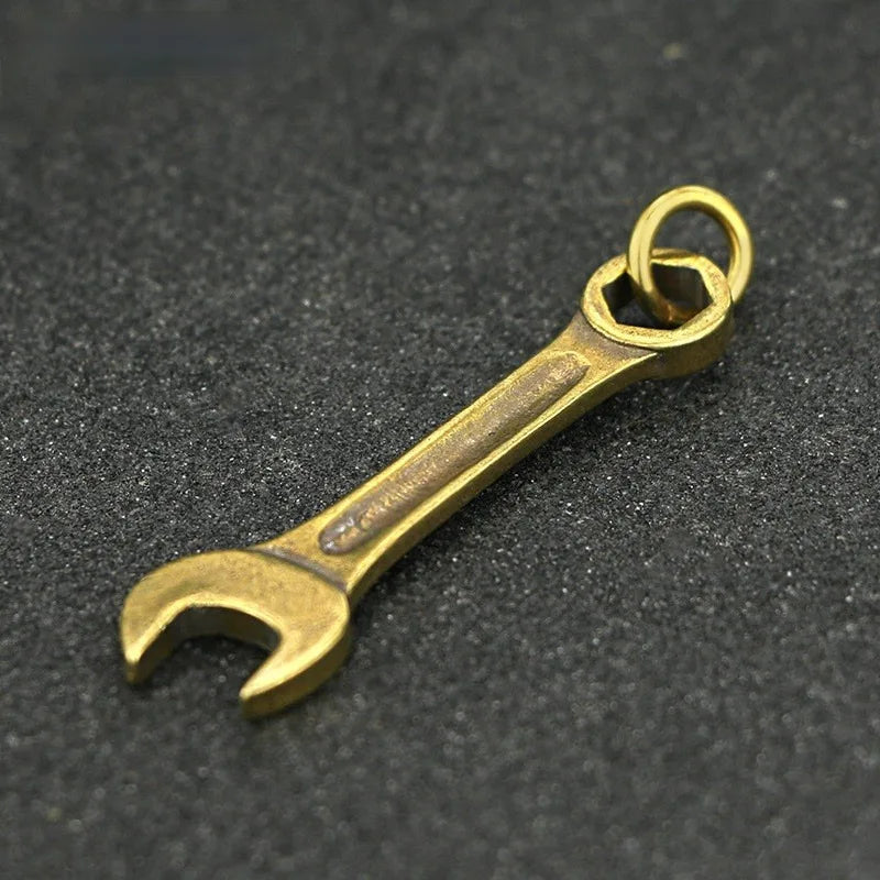 Vintage Solid Brass Wrench Key Chain Handmade Pure Copper Mini Spanner Keychain Pendant for Motorcycle Car Tool Keyring