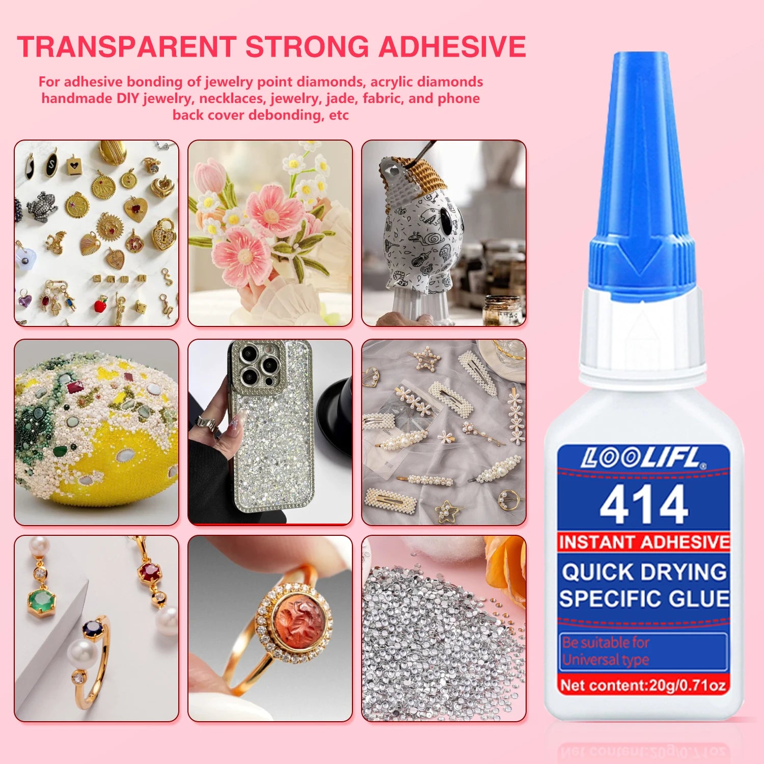 20ml 414 Super Glue Instant Strong Multi-Purpose Adhesive for Jewelry Repair DIY Craft Making Fast Drying