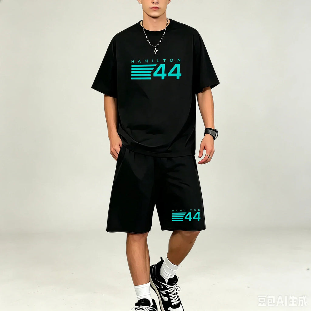 Hot‑selling Elastic‑Fabric Men T‑Shirt Set O‑Neck Short‑sleeve Tee And Casual Pocket‑Shorts Sets  TShirts Sets Athleisure Outfit
