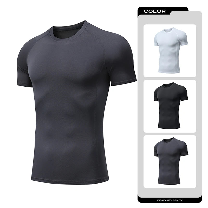 Men's T-shirt Men Running Sport T Shirt Man Compression Fitness Muscel Top Tee Quick Dry Tight Training Gym Sports Shirts Jersey