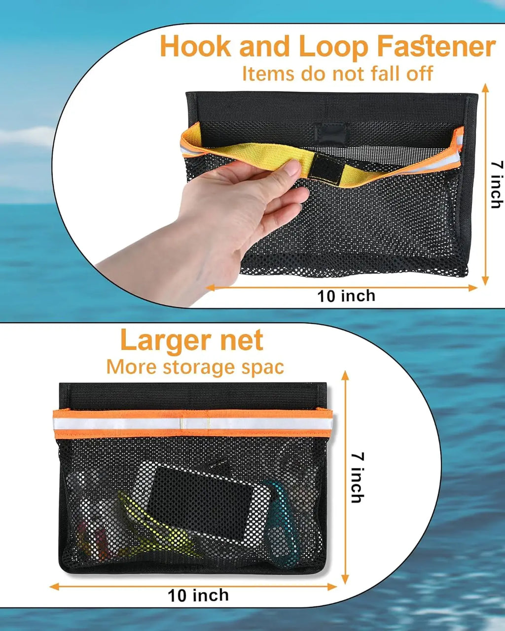 Self-adhesive Boat Storage Bag with Lid Reflective Leak-Proof Boat Marine Mesh Bag Strong Adhesive Boat Storage Fishing Tools