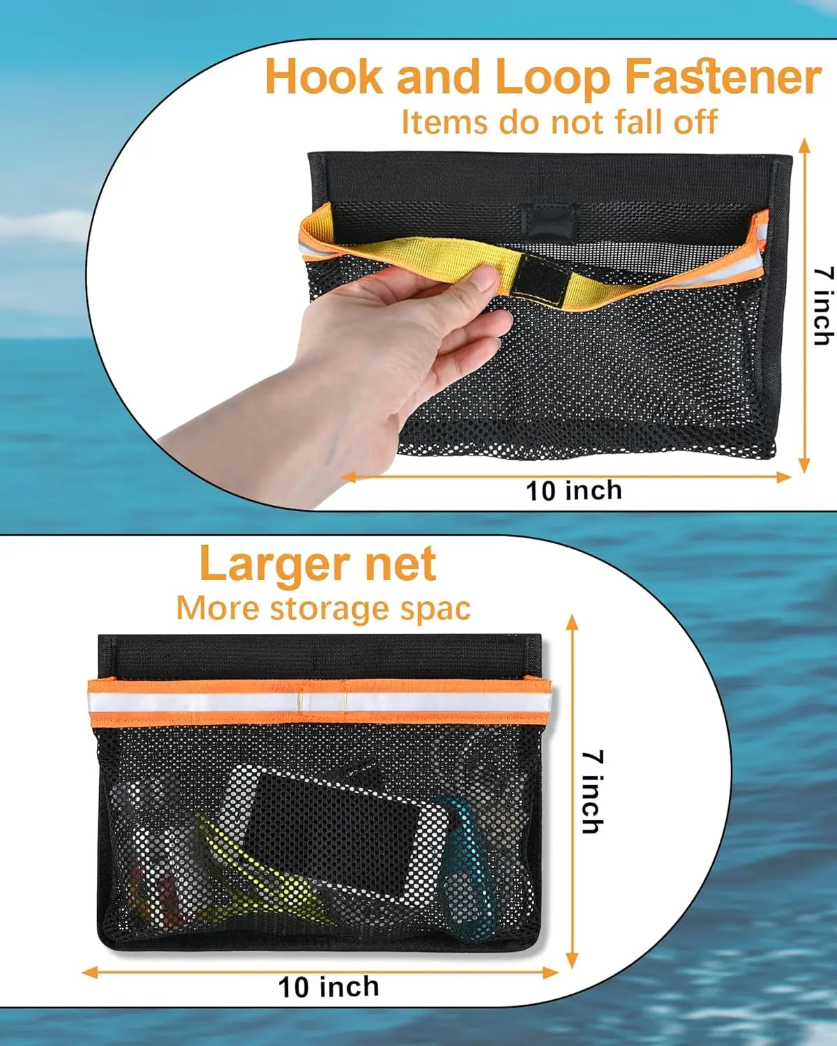 Self-adhesive Boat Storage Bag with Lid Reflective Leak-Proof Boat Marine Mesh Bag Strong Adhesive Boat Storage Fishing Tools