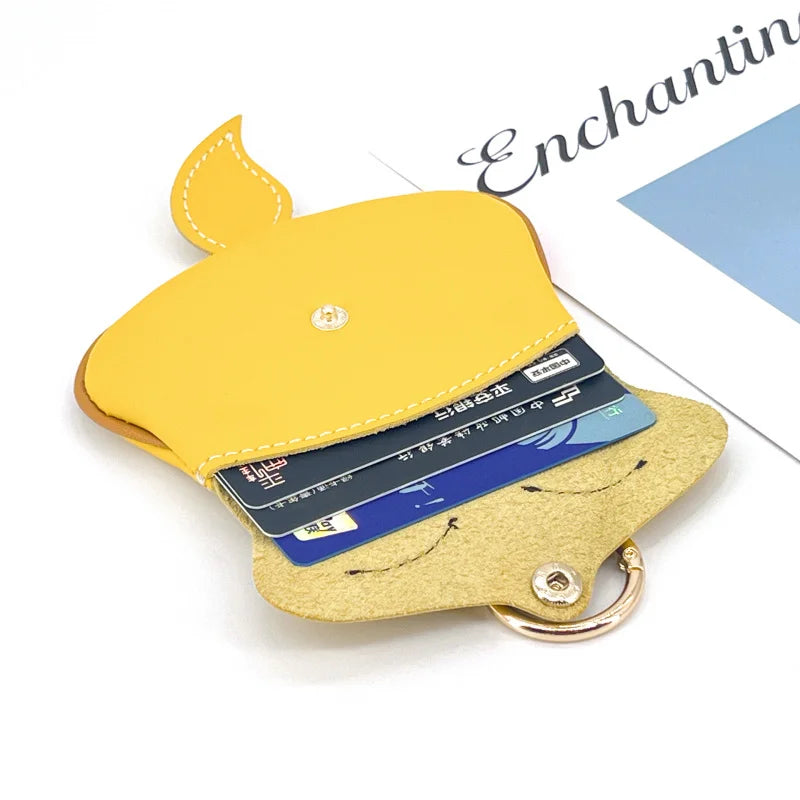 New Cow Leather Fox Keychain Bag Pendant Cute Car Key Ring Bag Parts Accessories For Women And Men Card Bag Holder
