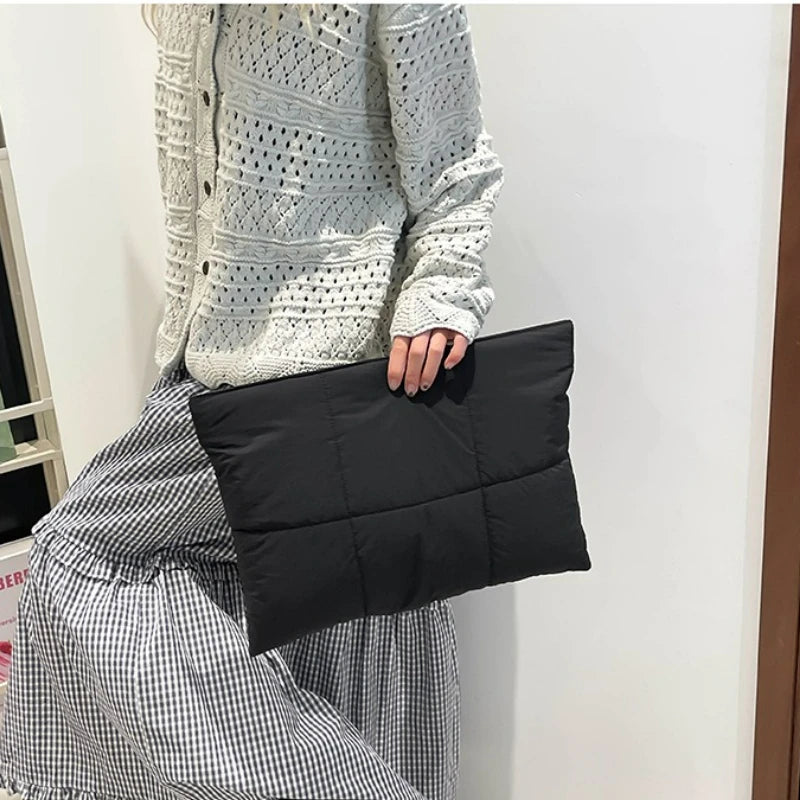 Korean Cross Border Puff  Laptop Bag  for Macbook Shockproof Hand Carry Clutch Bag Comfortable and Versatile Texture Pillow Bag