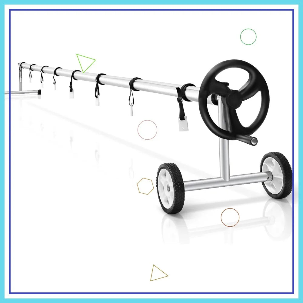 18 FT Adjustable Aluminum Pool Cover Reel with Hand Crank and Wheels for Inground Swimming Pools