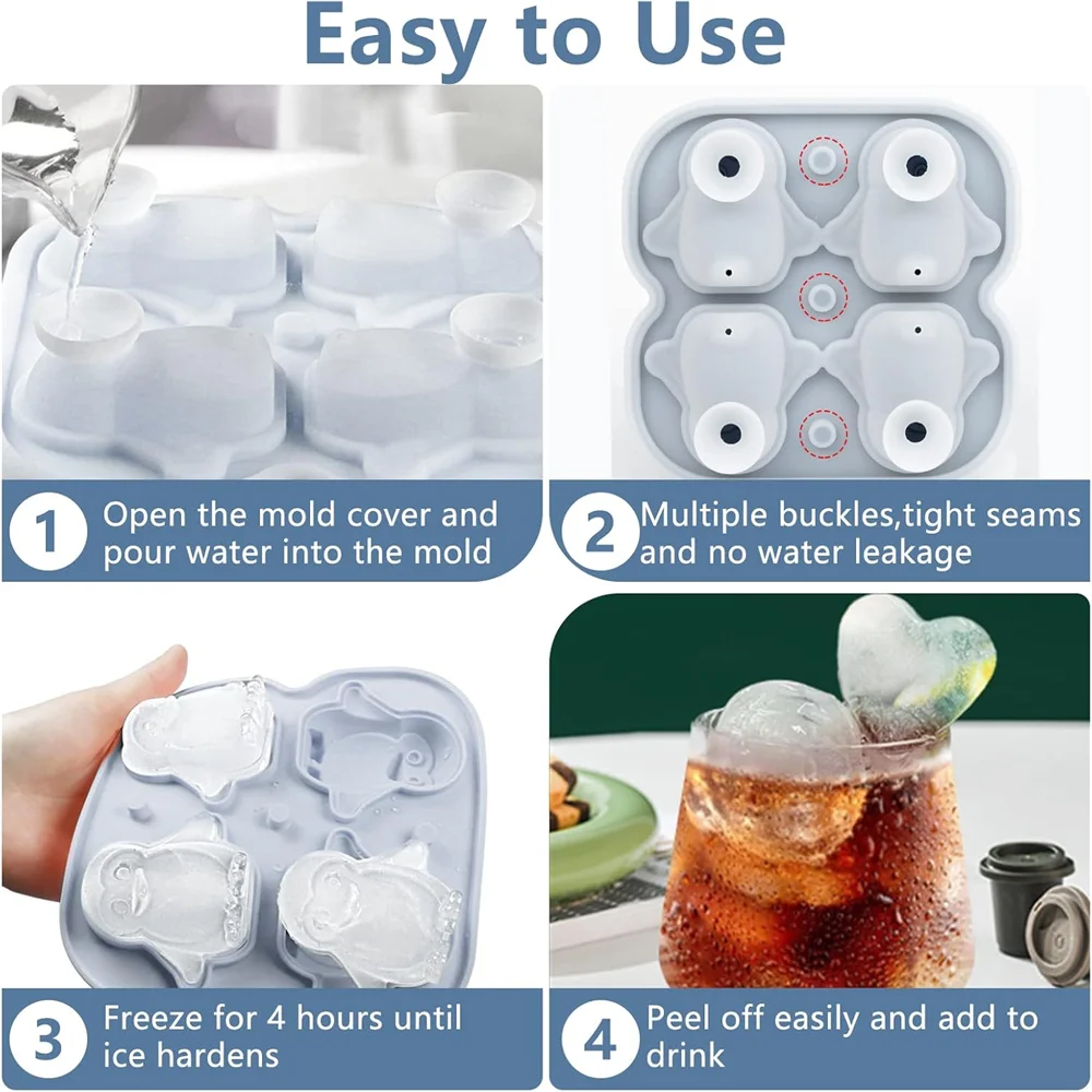 Ice Cube Tray,Silicone Ice Cube Tray with Lid,Penguin Ice Cube Trays for Whiskey Cocktails Gin Beer Juice, DIY Ice Cube Mold
