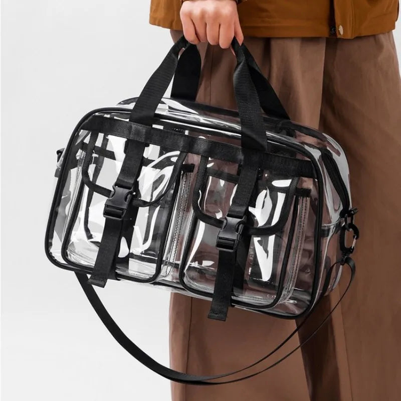 Fashion Versatile Solid Color PVC Transparent Travel Duffels 2025 New Hot Sale Zipper Simple Large Capacity Casual Shoulder Bag