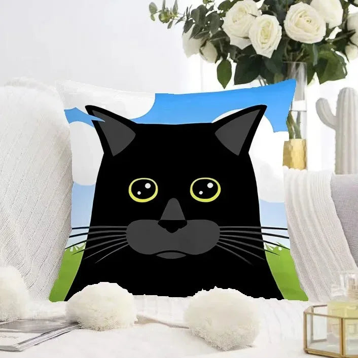 Cute Black Cat Double-sided Printed pillow cover Short plush Suitable living rooms bedrooms sofas throw cushion cover
