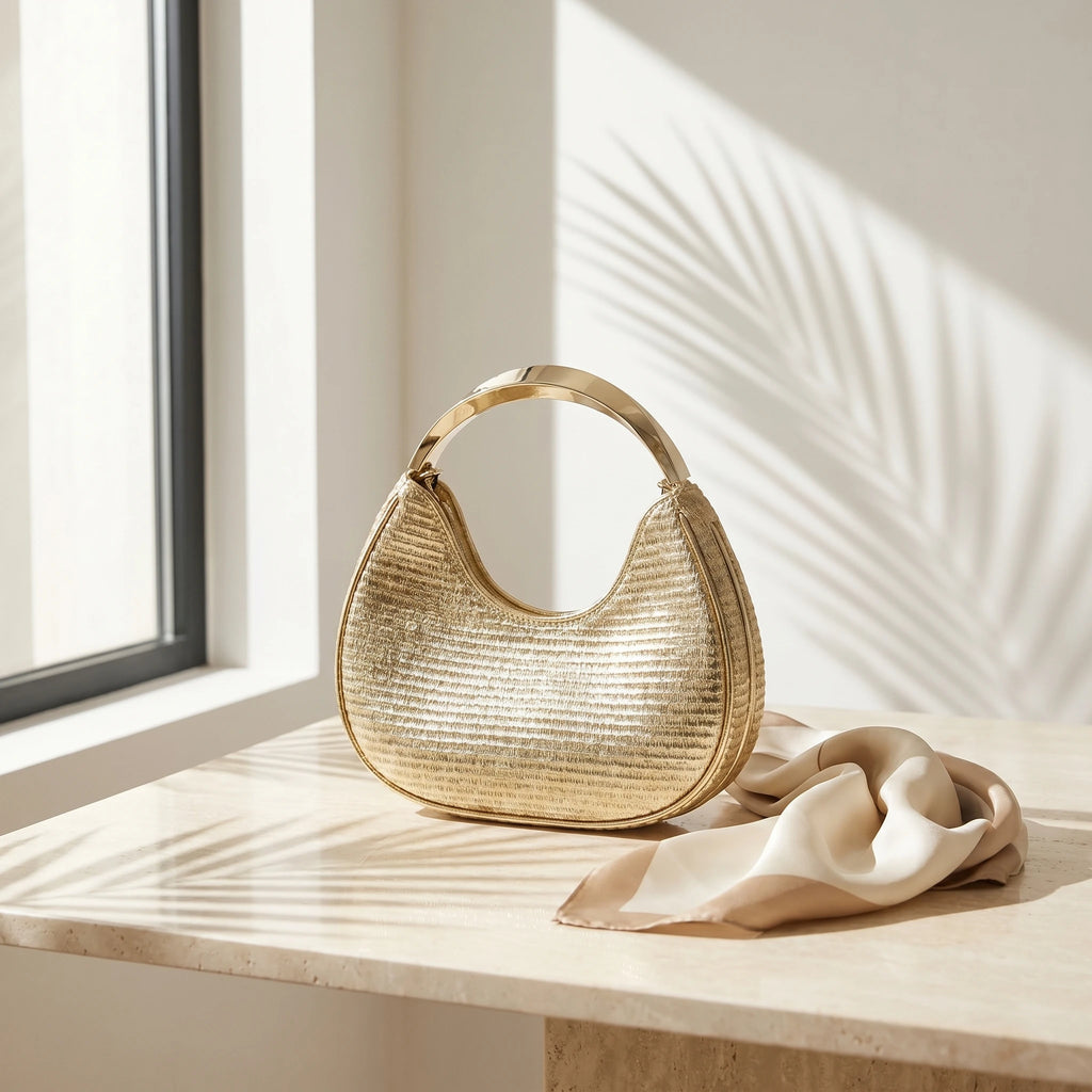 Women Luxury Golden Textured Hobo Bag Metal Top Handle Evening Clutch Bag Detachable Crossbody Chain Strap Party Wedding Handbag