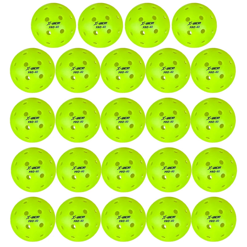 X-ace Pro-40 Pickleball Balls, 12/24Pcs, High Visibility Green, 40 Holes Outdoor Indoor Training Pickle Ball, High Bounce
