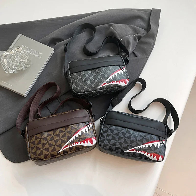 Trendy Shark Mouth Small Square Bag Men Women  Retro Printed Single Shoulder Crossbody Bag Street Hip Hop Leisure Small Bag New