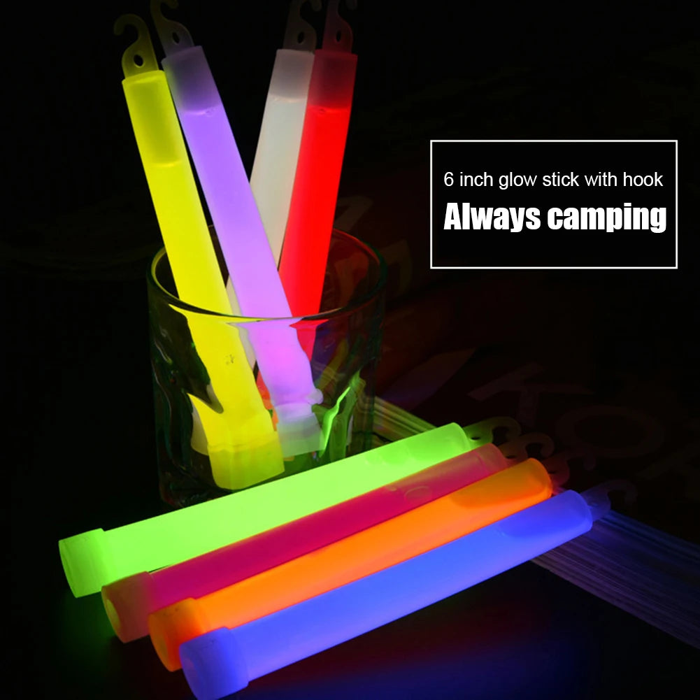 5pcs Concert Party Light Stick 6 Inch Outdoor Emergency Glow Sticks Waterproof with Hook Hiking Camping Equipment