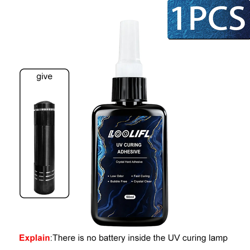 50g New High-Strength UV Glue Curing Resin Adhesive (Equipped With UV Flashlight) Suitable For glass Crystal And Handmade DIY