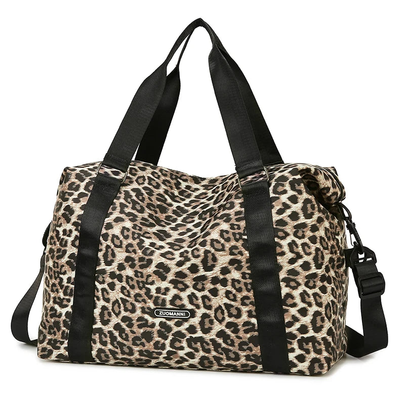 Leopard Printing Travel Duffels Bag Large Capacity Sports Gym Tote Bag Weekend Luggage Storage Bag for Students
