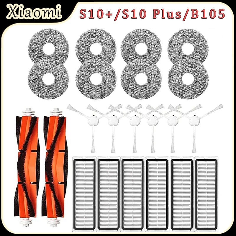 For Xiaomi S10+/S10 Plus B105 Robot Vacuum Accessories Main Brush HEPA Filter Side Brush Mop Cloth Replacement Parts