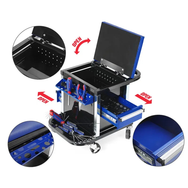 WORKPRO 2-Drawer Rolling Mechanic Seat, Garage Creeper Seat with Tool Storage, Shop Stool with Wheels, WP319004
