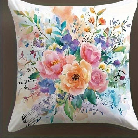 Floral & Musical Notes Double-sided Printed pillow cover Short plush Suitable living rooms bedrooms sofas throw cushion cover