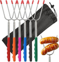 New 6pcs Stainless Steel Extendable Hot Dog Sausages Skewers Barbecue Tools Telescopic BBQ Forks Marshmallows Roasting Sticks