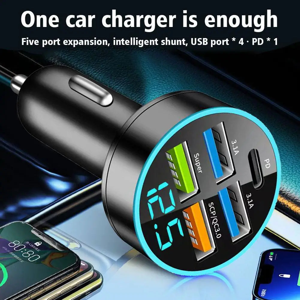 Newly Digital Display Car Charger 4usb Dual 3.1a+super+qc9.0 66w Fast-Charge Pd Auto Parts