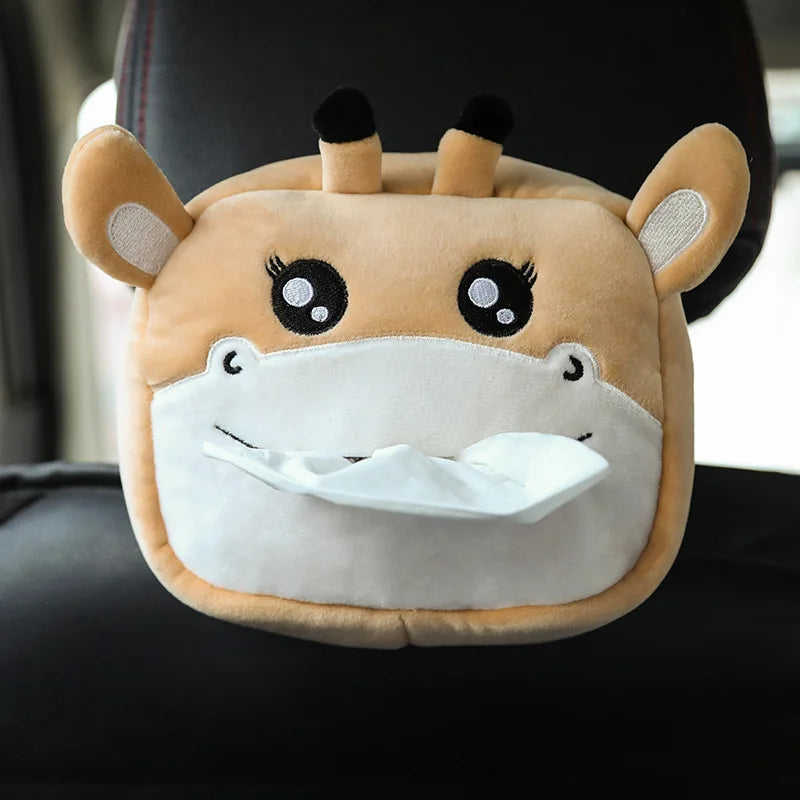 1Pc Cute Cartoon Plush Tissue Storage Bag Hanging Tissue Box for Car Seat Back Armrest Sun Visor Interior Decor Accessory Friend