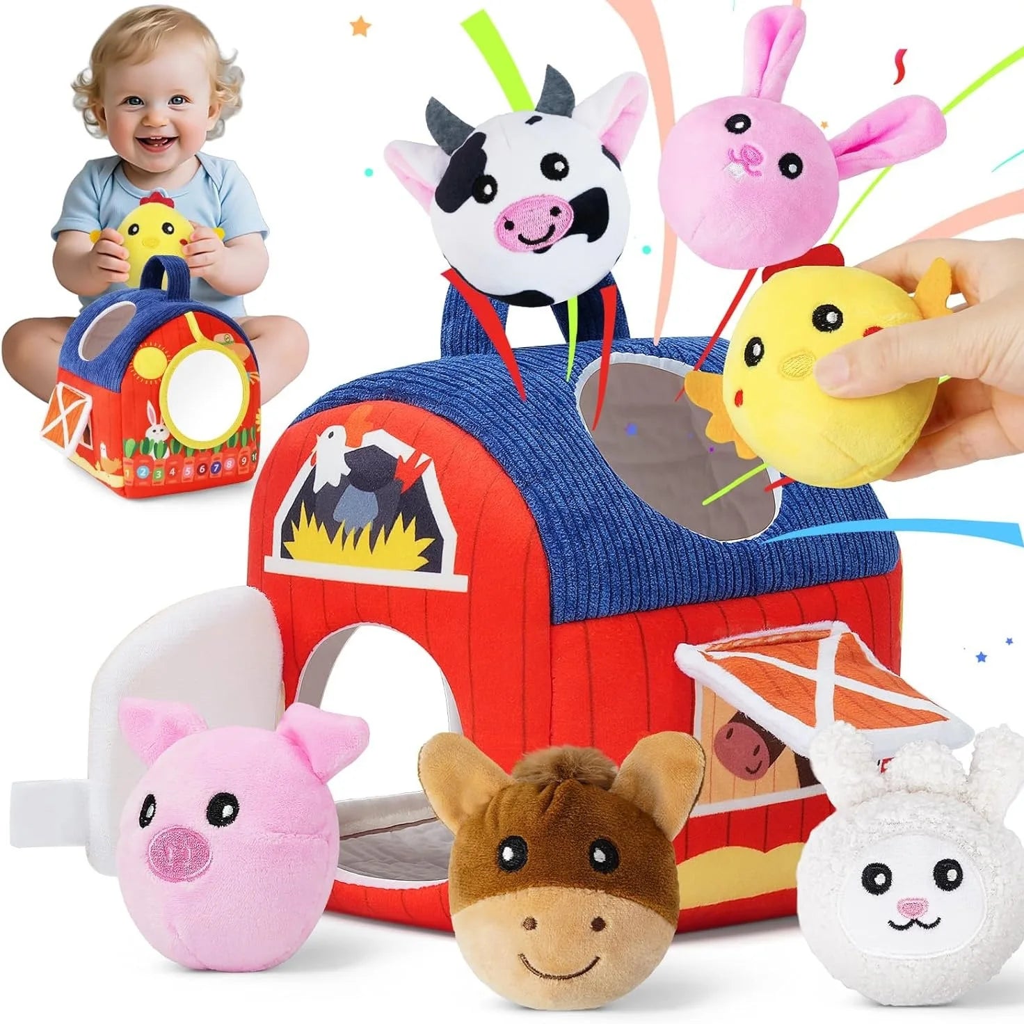 Portable Soft Plush Barn Farm Animals Baby Toys with Sound Montessori Toys Early Education Sensory Toy Boy Girl Birthday Gifts