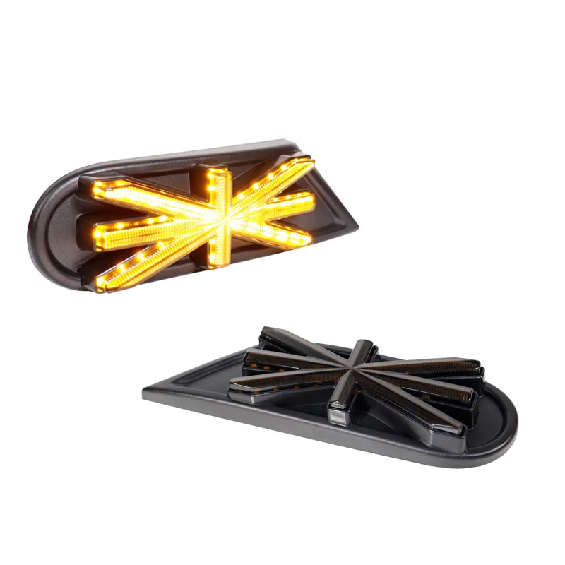 Sequential Amber LED Union Jack Style Front Side Marker Turn Signal Lights For MINI Cooper R55 R56 R57 R58 R59 Fender Flare Lamp