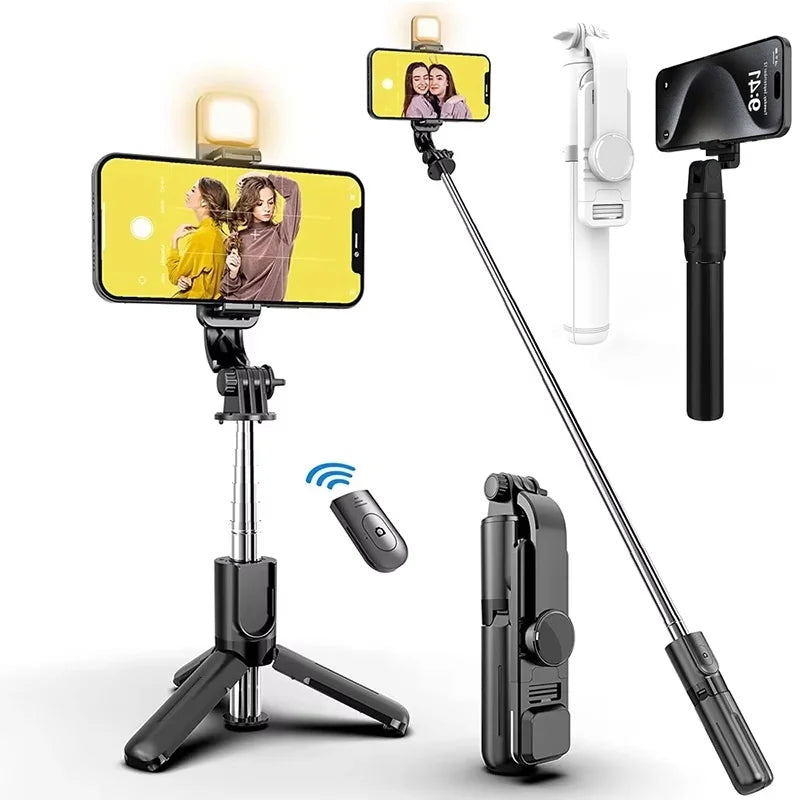 Mini Bluetooth Selfie Stick Foldable Portable Tripod With LED Fill Light Shutter Remote Control For iPhone Phone Live Streaming