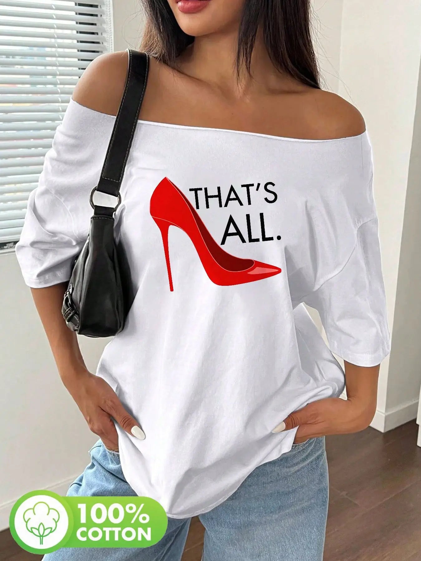 Plus Size Floral Print Off Shoulder T-Shirt Loose Fit Y2K Summer Cotton Tee