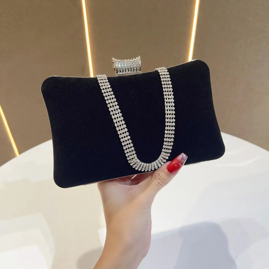 New Women Evening Bags Diamond Luxury Clutch Bag Vintage Velvet Diamonds Party Ladies Elegant Chain Shoulder Bag Handbags Purses