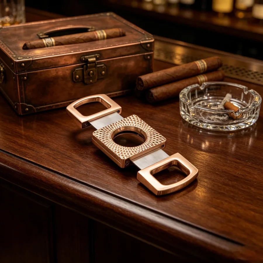 Luxury Cigar Cutter with Double Stainless Steel Blades, Precision Clean Cut Portable Cigar Scissors, Ideal Gift for Cigar Lovers