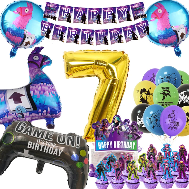 New Shooting Games Party Supplies Fortniton Birthday Decoration Balloons Noise Makers Disposable Tableware Tablecloth Cups Gifts