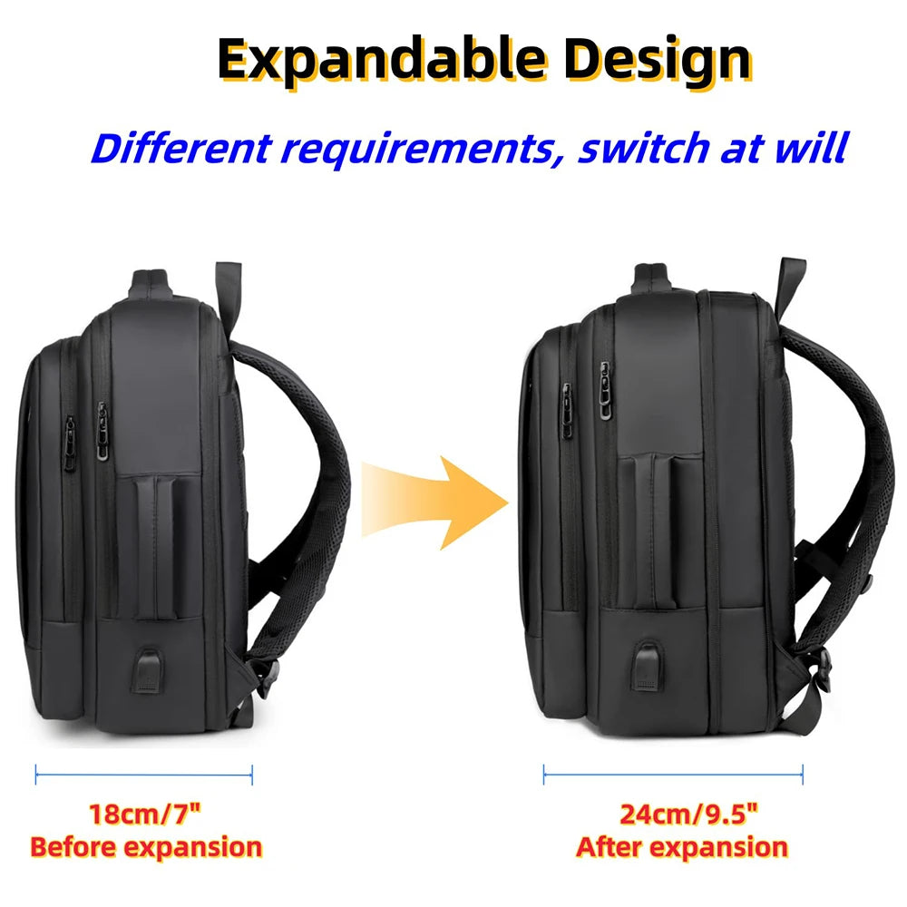 Expandable Business Travel Laptop Backpack USB Charging Port Water Resistant Large Capacity Carry On Computer Bag for Men Women