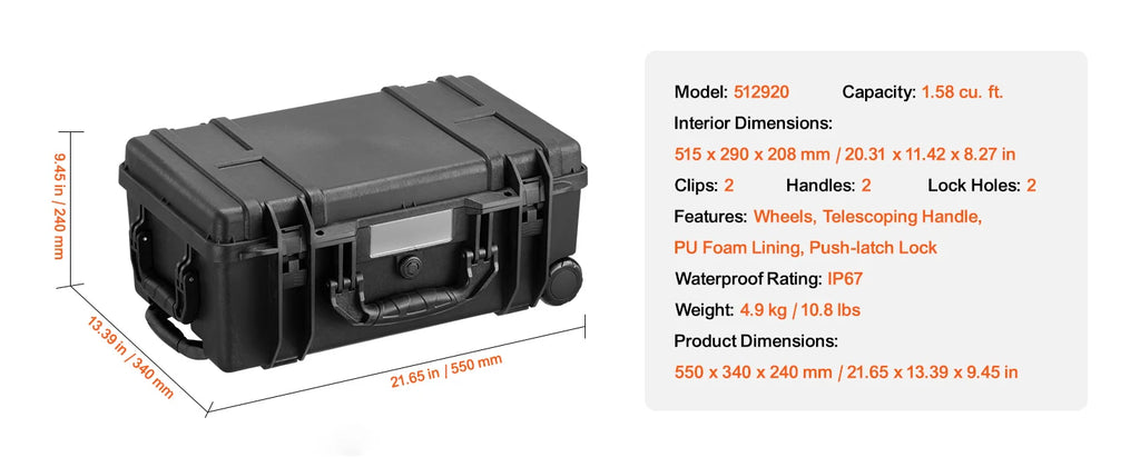 SucceBuy IP67 Weatherproof Hard Case Heavy Duty Protective Case w/ Pre-cut Foam and Handles for Travel Hunting Military Cameras