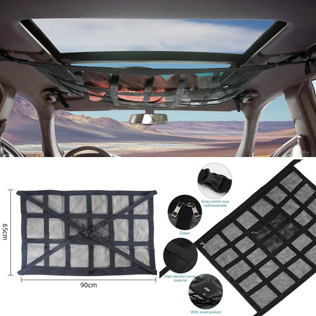 Car Ceiling Storage Net Interior Cargo Net Universal Trunk Pocket Storage Adjustable Car Bag Sundries Organizer Pouc